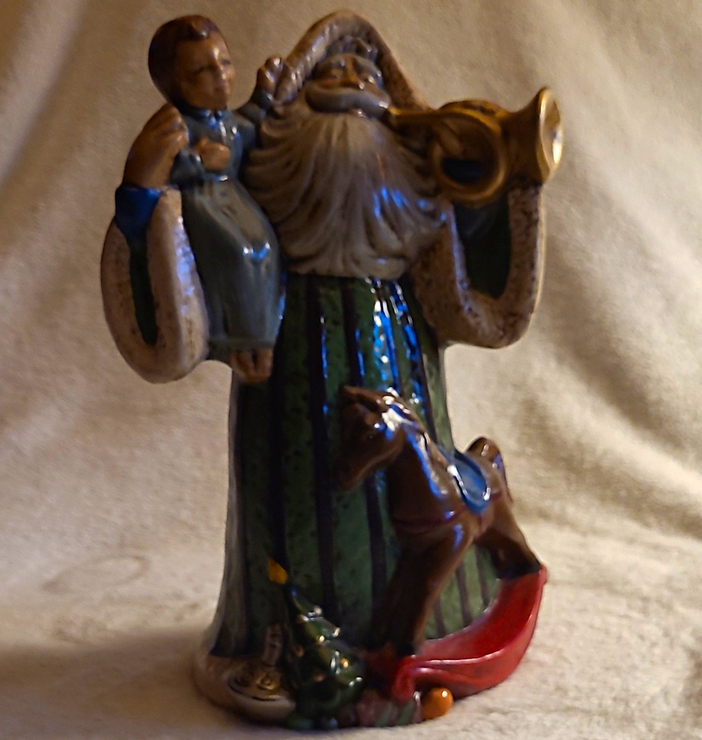 Vtg Garry Sharpe Ceramic Santa Figure Hand Paint Old World Child Rocking Horse